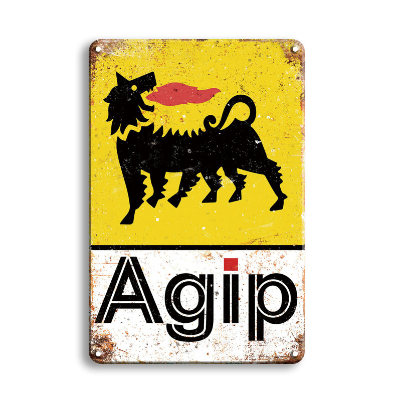 ブリキ看板 レトロ Agip アジップ 犬 ロゴ ガレージ インテリア 壁飾り