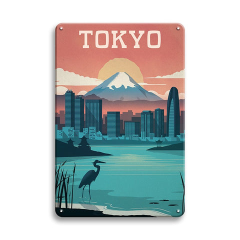ブリキ看板 東京 富士山 TOKYO レトロ 日本風景 インテリア 壁飾り