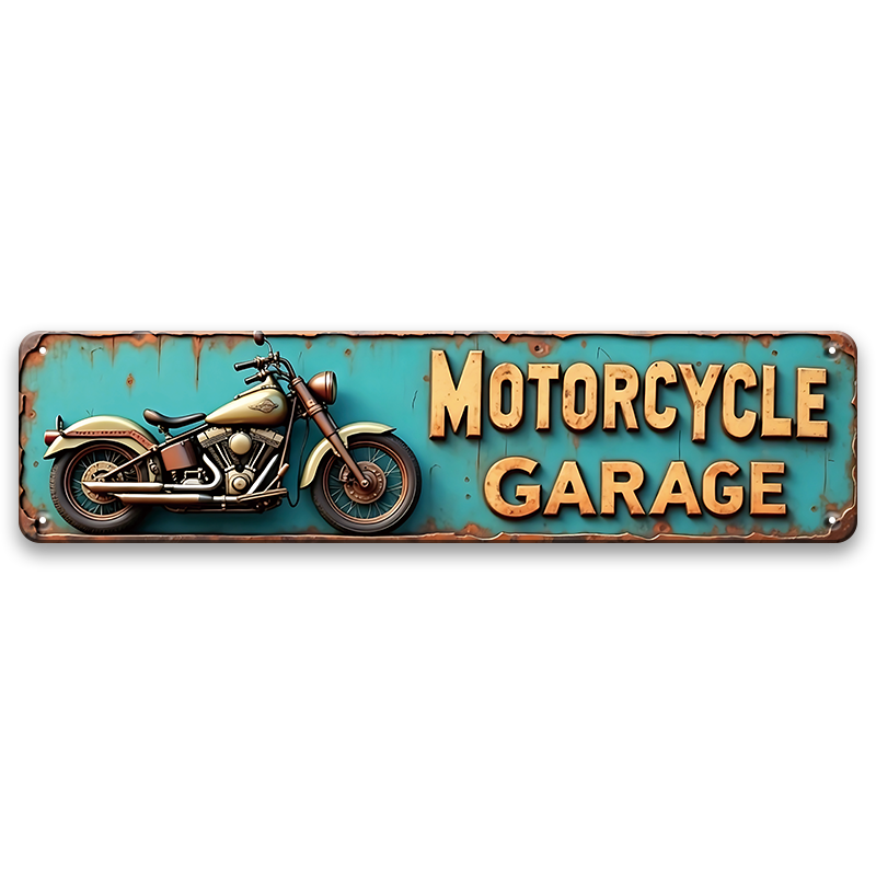 ブリキ看板 MOTORCYCLE GARAGE モーターサイクル バイク チョッパー ガレージ 壁飾り