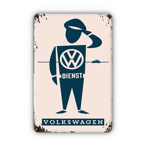 ブリキ看板 VOLKSWAGEN DIENST フォルクスワーゲン ドイツ車 サービスマン キャラクター ロゴ ヴィンテージ広告 ドイツ ガレージ インテリア 壁飾り おしゃれ