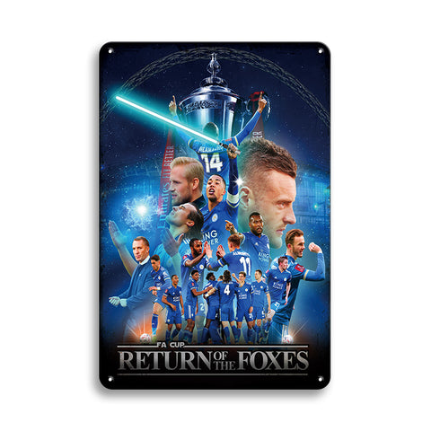 ブリキ看板 レスターシティ FC FAカップ サッカー インテリア ポスター ブルー 雑貨 壁飾り ビンテージ