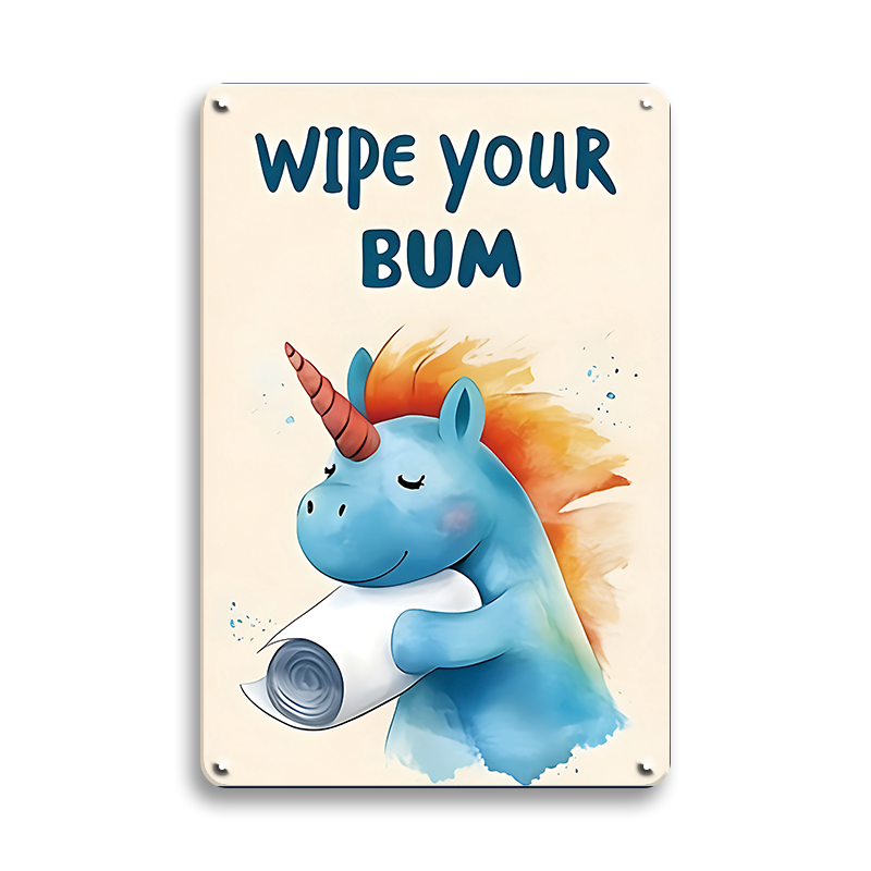 ブリキ看板 wipe your bum ユニコーン 一角獣 かわいい 子供部屋 トイレ 洗面所 サイン イラスト 英字 ヴィンテージ インテリア 壁飾り おしゃれ