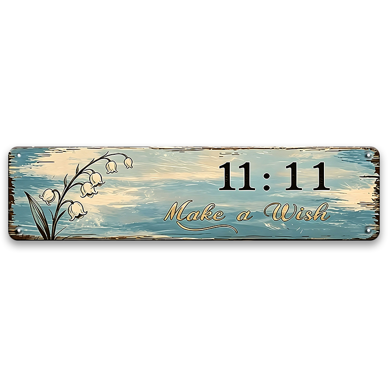 ブリキ看板 11:11 Make a Wish 願い スズラン 名言 メッセージ 壁飾り