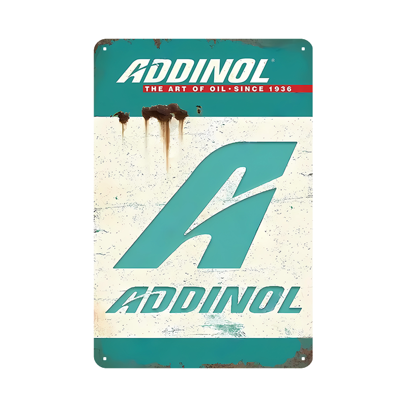 ブリキ看板 ADDINOL アディノール モーターオイル ドイツ ロゴ THE ART OF OIL SINCE 1936 ガレージ 自動車整備 ヴィンテージ レトロ インテリア 壁飾り おしゃれ
