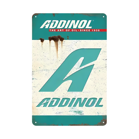 ブリキ看板 ADDINOL アディノール モーターオイル ドイツ ロゴ THE ART OF OIL SINCE 1936 ガレージ 自動車整備 ヴィンテージ レトロ インテリア 壁飾り おしゃれ