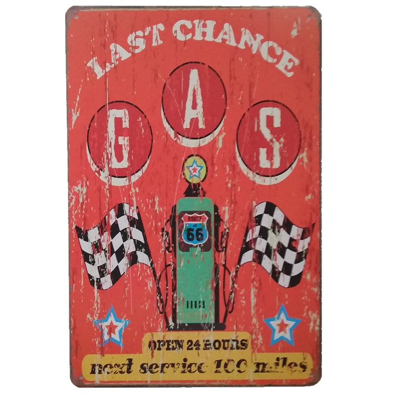 ブリキ看板 LAST CHANCE GAS Route 66 ガススタ ラストチャンス レトロ 壁飾り