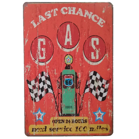 ブリキ看板 LAST CHANCE GAS Route 66 ガススタ ラストチャンス レトロ 壁飾り