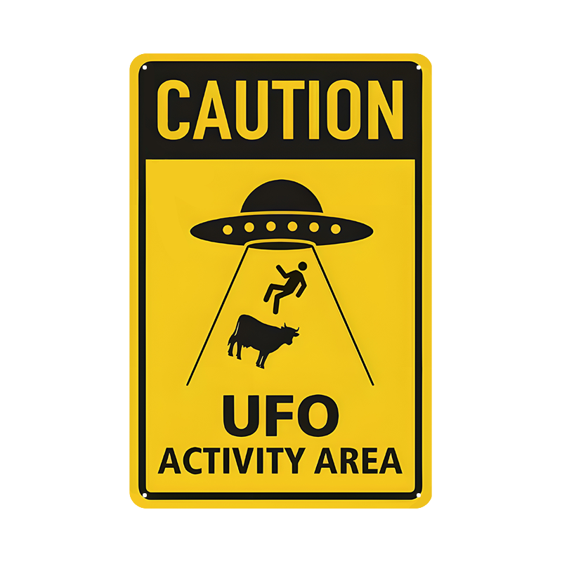 ブリキ看板 CAUTION UFO ACTIVITY AREA UFO 宇宙人 未確認飛行物体 警告 サイン アメリカン雑貨 レトロ ユーモア ヴィンテージ インテリア 壁飾り おしゃれ