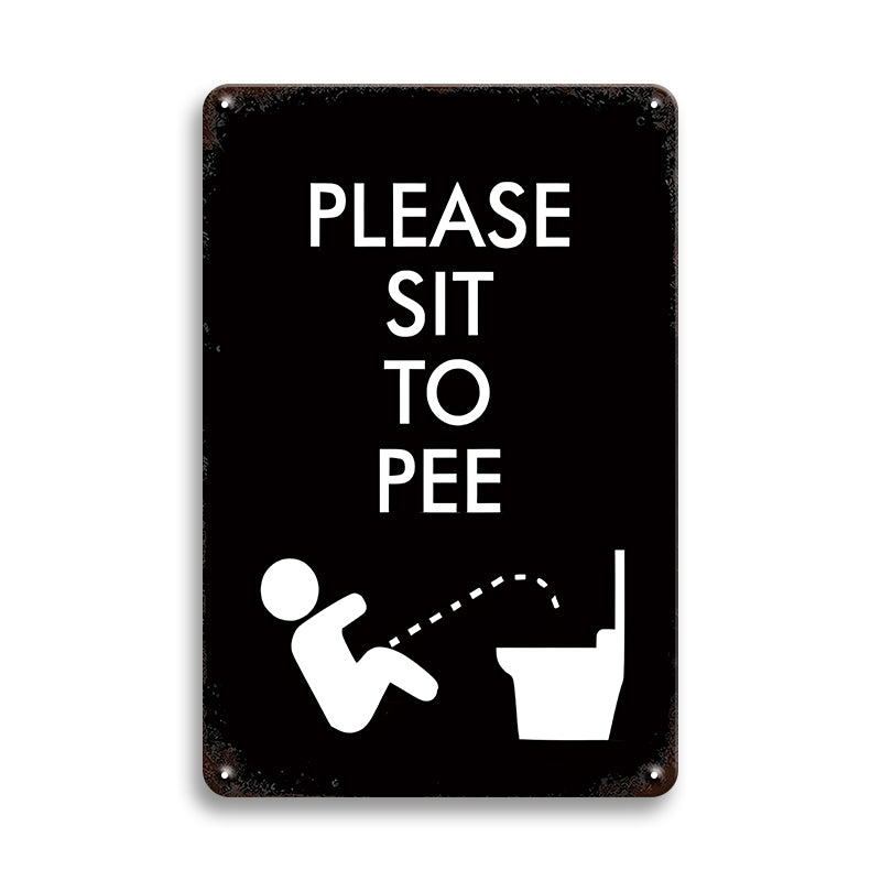 ブリキ看板 トイレ サイン おもしろ PLEASE SIT TO PEE レトロ 壁飾り