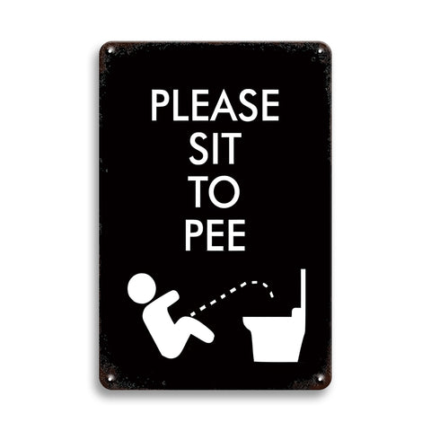 ブリキ看板 トイレ サイン おもしろ PLEASE SIT TO PEE レトロ 壁飾り