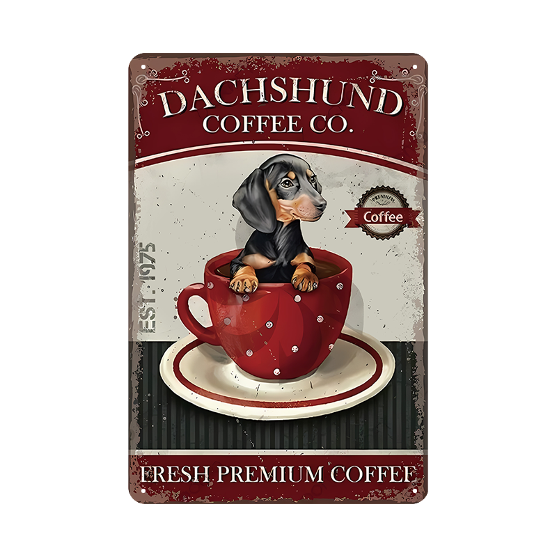 ダックスフンド ブリキ看板 犬 コーヒー レトロ カフェ インテリア 壁飾り