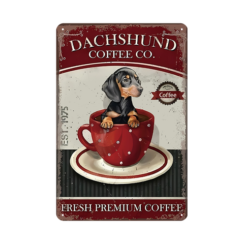 ダックスフンド ブリキ看板 犬 コーヒー レトロ カフェ インテリア 壁飾り