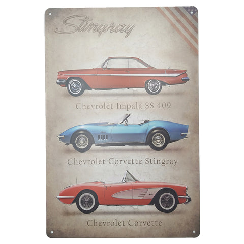 ブリキ看板 Chevrolet Impala Corvette Stingray シボレー コルベット アメ車 名車 壁飾り