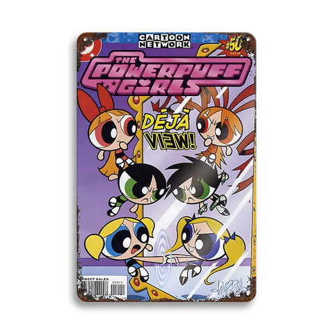 ブリキ看板 パワーパフガールズ POWERPUFF GIRLS DEJA VIEW ブロッサム バブルス バターカップ カートゥーンネットワーク アメコミ アニメ ヴィンテージ インテリア 壁飾り おしゃれ