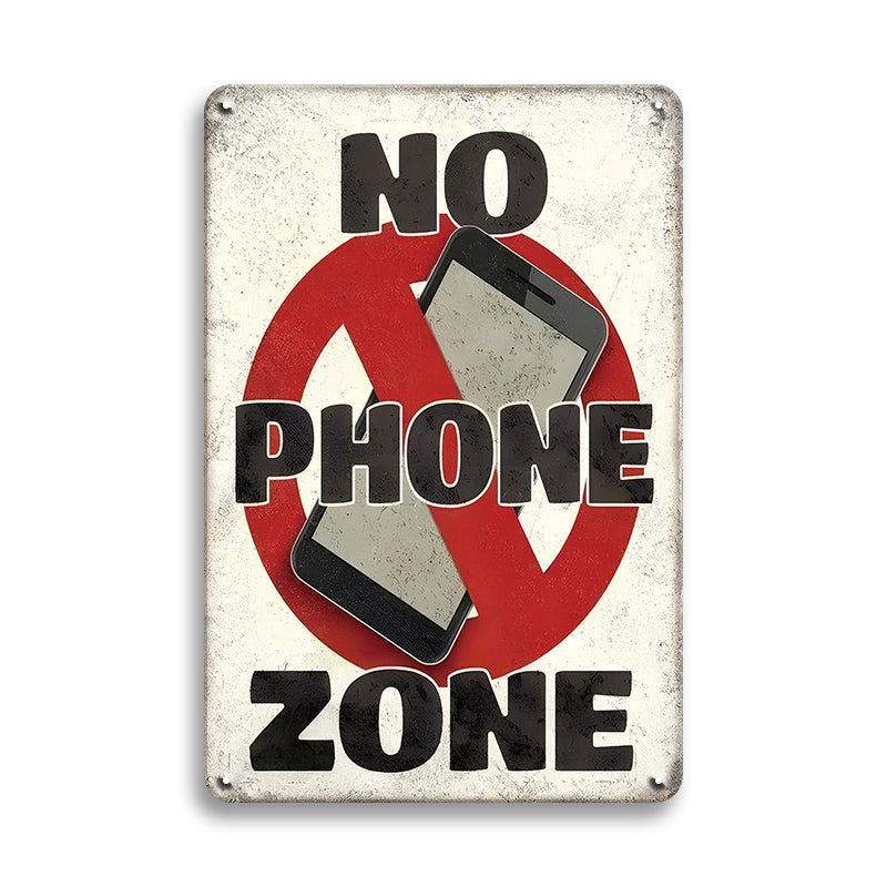 ブリキ看板 NO PHONE ZONE スマホ禁止 レトロ 壁飾り インテリア
