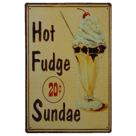 ブリキ看板 Hot Fudge Sundae ホットファッジサンデー アイスクリーム デザート 壁飾り