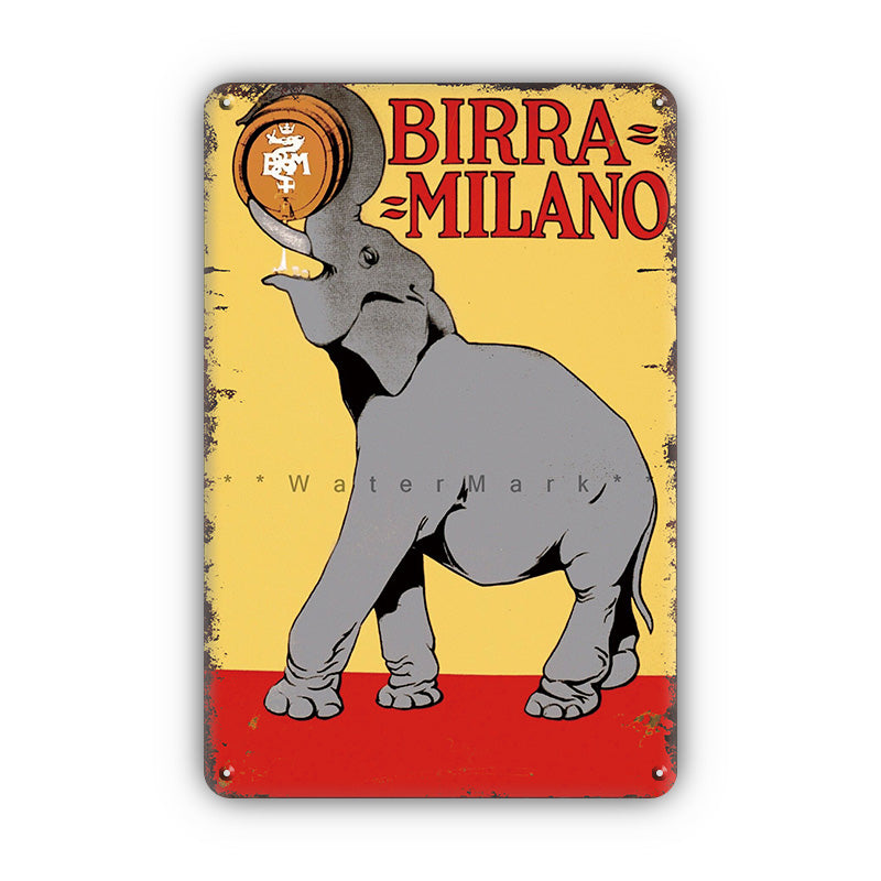 ブリキ看板 ゾウ ビール BIRRA MILANO レトロ 壁飾り インテリア