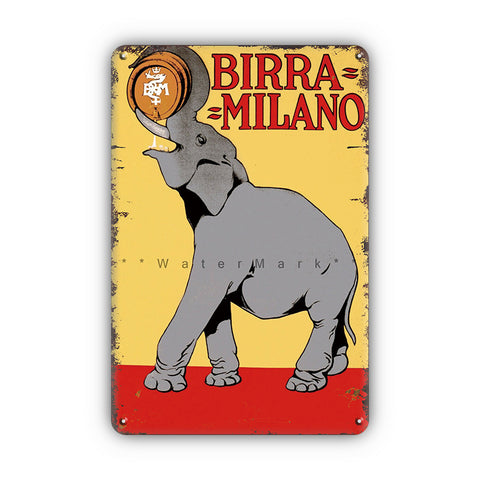 ブリキ看板 ゾウ ビール BIRRA MILANO レトロ 壁飾り インテリア