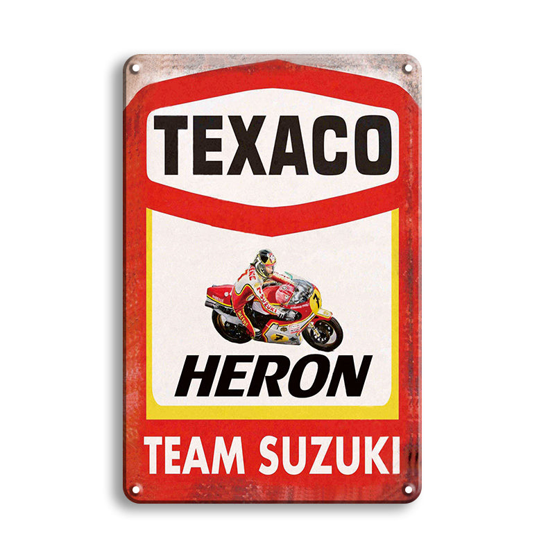 バイク ブリキ看板 TEXACO TEAM SUZUKI HERON レトロ ガレージ