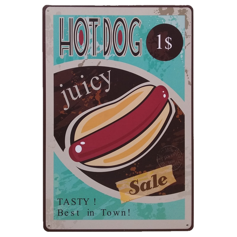 ブリキ看板 HOT DOG juicy TASTY Best in Town ホットドッグ ダイナー 壁飾り