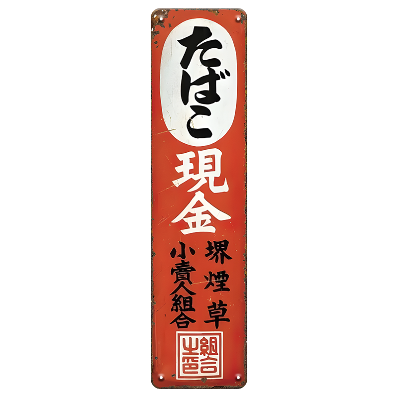ブリキ看板 たばこ 現金 小売組合 昭和レトロ アンティーク ヴィンテージ 縦長 インテリア 雑貨 壁飾り ディスプレイ