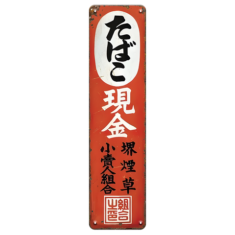 ブリキ看板 たばこ 現金 小売組合 昭和レトロ アンティーク ヴィンテージ 縦長 インテリア 雑貨 壁飾り ディスプレイ