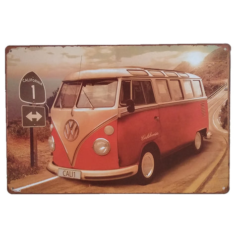 ブリキ看板 VW ワーゲンバス California カリフォルニア ルート1 レトロ 車 壁飾り