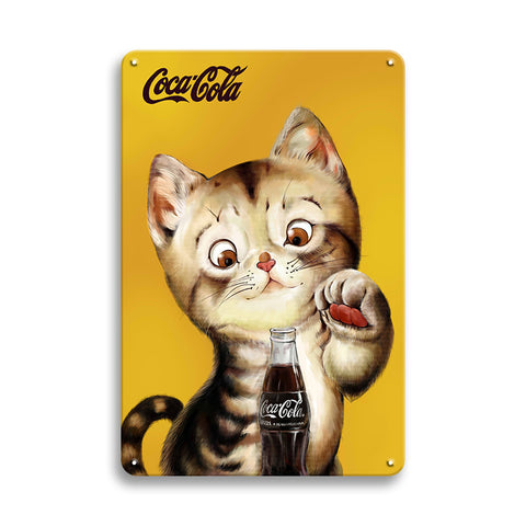 コカコーラ ブリキ看板 猫 キャット レトロ アンティーク ヴィンテージ インテリア 壁掛け おしゃれ 30cm×20cm