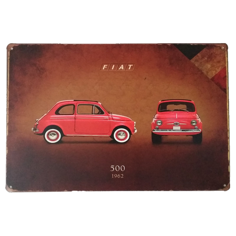 ブリキ看板 FIAT 500 1962 フィアット 500 レトロカー イタリア 車 壁飾り