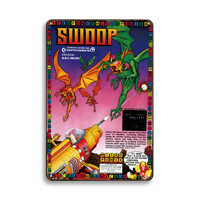 ブリキ看板 SWOOP レトロ ゲーム ポスター ビンテージ SF アート インテリア 雑貨 壁飾り Micro Power