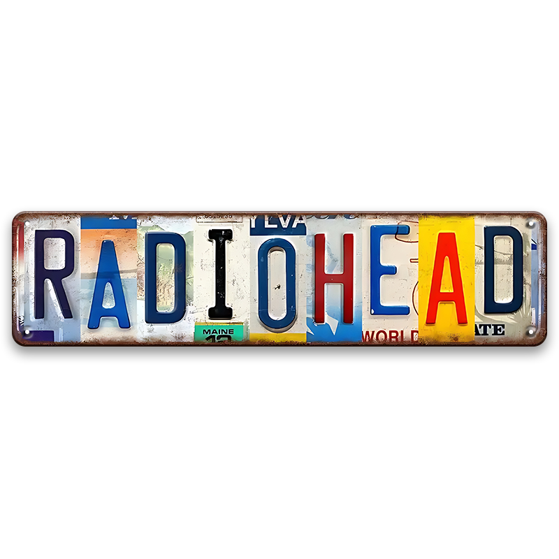ブリキ看板 RADIOHEAD レディオヘッド ロック バンド ナンバープレート風 細長 壁飾り