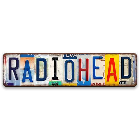 ブリキ看板 RADIOHEAD レディオヘッド ロック バンド ナンバープレート風 細長 壁飾り