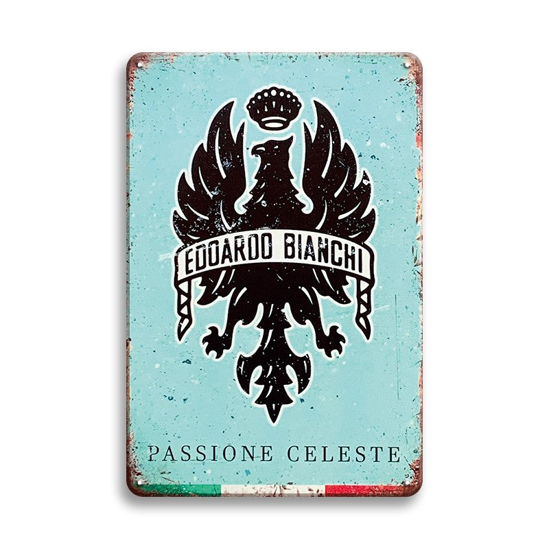 ブリキ看板 EDOARDO BIANCHI PASSIONE CELESTE ビアンキ 自転車 ロードバイク イタリア ブランド エンブレム チェレステ ヴィンテージ レトロ インテリア 壁飾り おしゃれ
