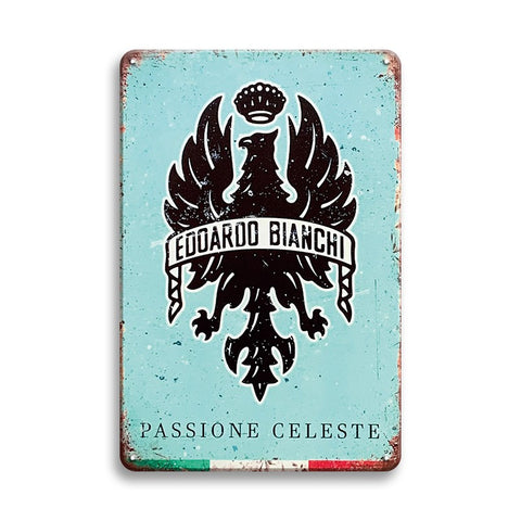 ブリキ看板 EDOARDO BIANCHI PASSIONE CELESTE ビアンキ 自転車 ロードバイク イタリア ブランド エンブレム チェレステ ヴィンテージ レトロ インテリア 壁飾り おしゃれ