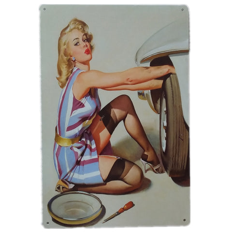 ブリキ看板 ピンナップ Pin-up ガール レトロ 50s アメリカン ガレージ 壁飾り