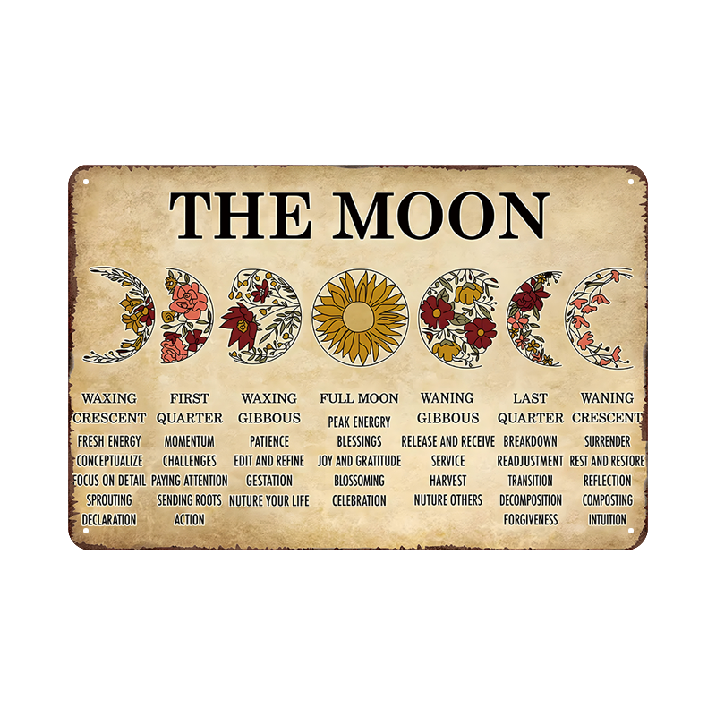 ブリキ看板 月の満ち欠け ムーンフェイズ THE MOON アンティーク レトロ インテリア 壁飾り