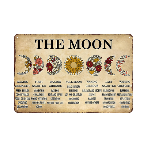ブリキ看板 月の満ち欠け ムーンフェイズ THE MOON アンティーク レトロ インテリア 壁飾り
