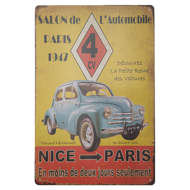ブリキ看板 SALON de L'Automobile PARIS 1947 ルノー 4CV フランス 車 壁飾り