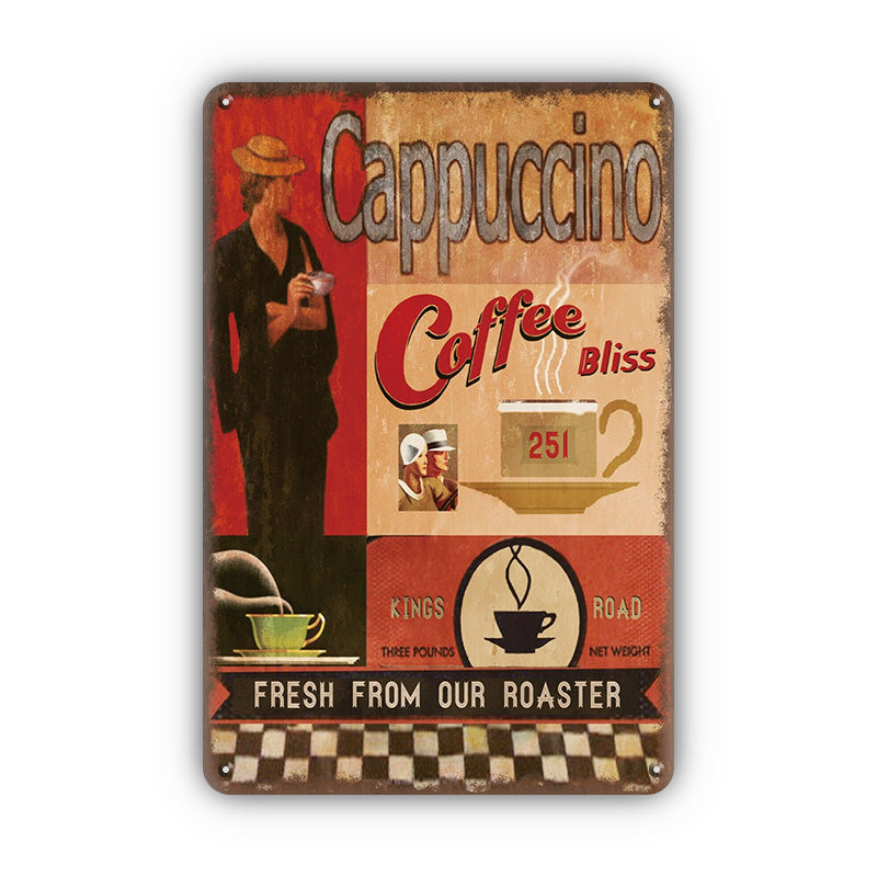 ブリキ看板 コーヒー カプチーノ レトロ カフェ 壁飾り インテリア 30×20cm