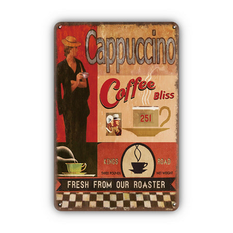 ブリキ看板 コーヒー カプチーノ レトロ カフェ 壁飾り インテリア 30×20cm