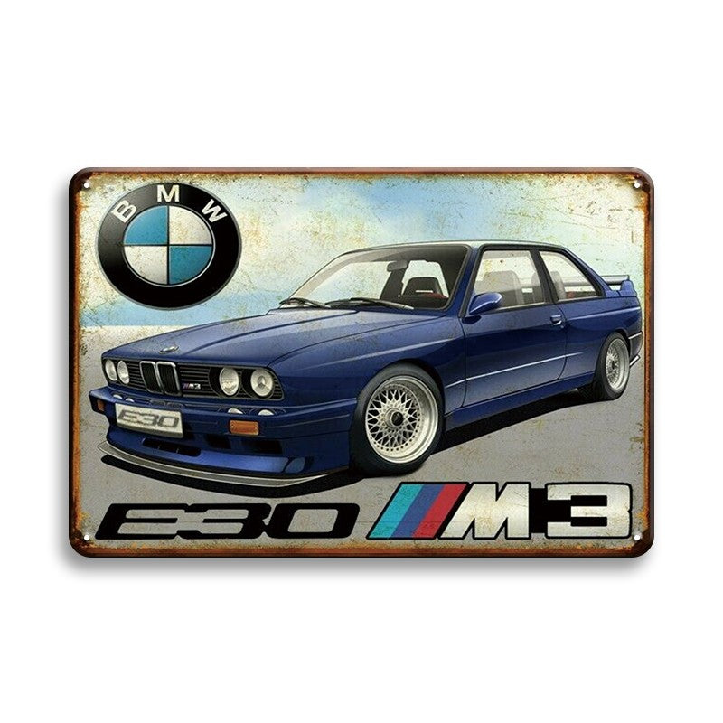 ブリキ看板 BMW E30 M3 ビーエムダブリュー ドイツ車 スポーツカー クラシックカー ヨーロッパ車 旧車 ヴィンテージ ガレージ インテリア 壁飾り おしゃれ
