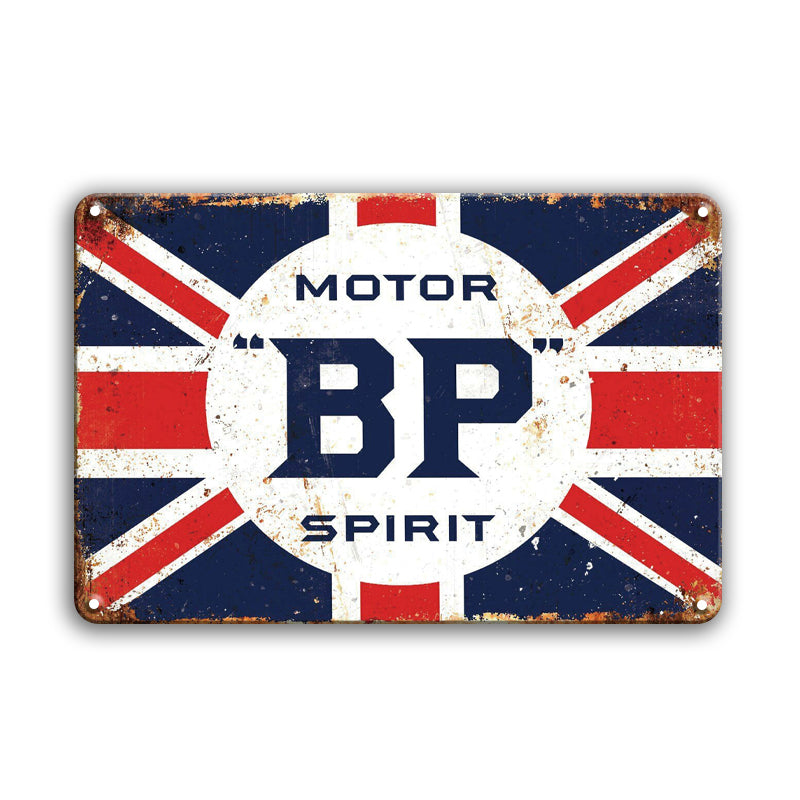 ブリキ看板 レトロ ユニオンジャック BP MOTOR SPIRIT 英国風 ガレージ 壁飾り
