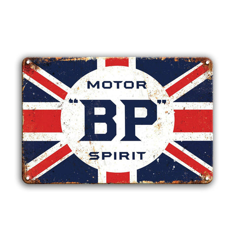 ブリキ看板 レトロ ユニオンジャック BP MOTOR SPIRIT 英国風 ガレージ 壁飾り