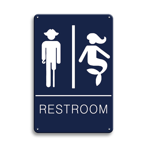 ブリキ看板 トイレ サイン RESTROOM 男性 女性 人魚 カウボーイ おしゃれ レトロ 壁飾り インテリア