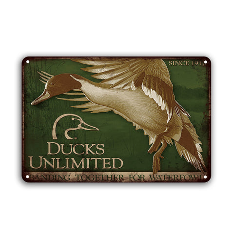ブリキ看板 DUCKS UNLIMITED 鴨 マガモ ハンティング アウトドア 1937 壁飾り