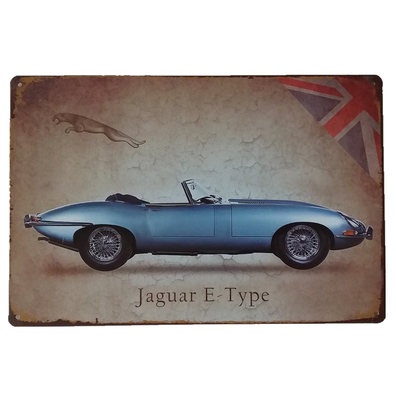 ブリキ看板 Jaguar E-Type ジャガー Eタイプ イギリス車 レトロカー クラシックカー 壁飾り
