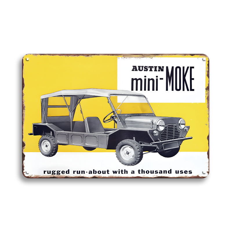 ブリキ看板 レトロ インテリア ビンテージ 車 ミニモーク Austin Mini Moke 壁飾り ディスプレイ 雑貨