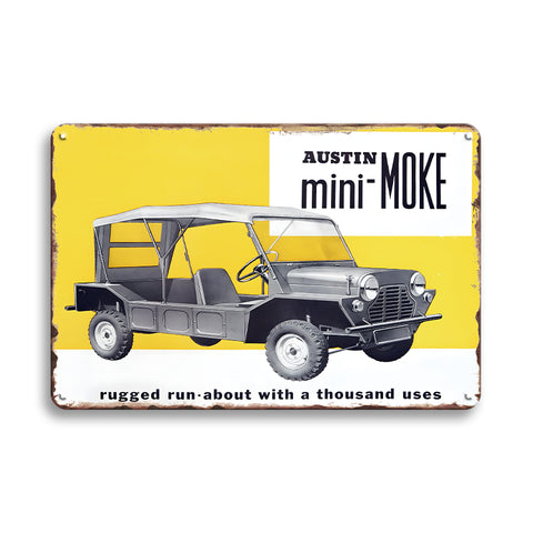 ブリキ看板 レトロ インテリア ビンテージ 車 ミニモーク Austin Mini Moke 壁飾り ディスプレイ 雑貨