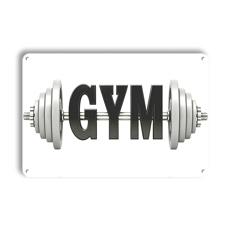 ブリキ看板 GYM ジム 筋トレ フィットネス ダンベル バーベル モノトーン 壁飾り