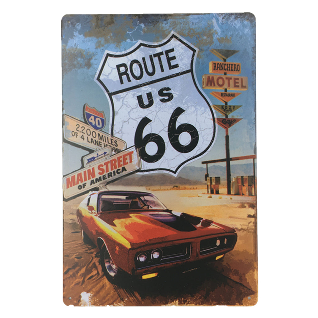 ブリキ看板 Route 66 MAIN STREET マッスルカー アメリカ ルート66 レトロ 壁飾り